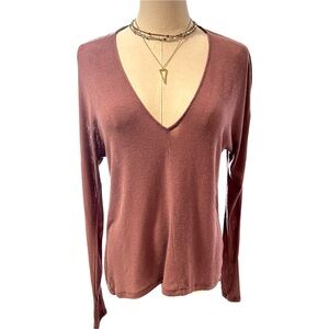 Women's Aritzia Wilfred Wool Blend V-Neck Long Sleeve T-Shirt Size XXS